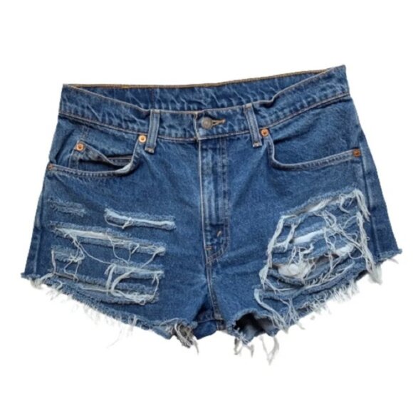 Levi’s Women’s Jean Shorts Vintage Orange Tab Cutoff Distressed Denim High Rise - Picture 2 of 16